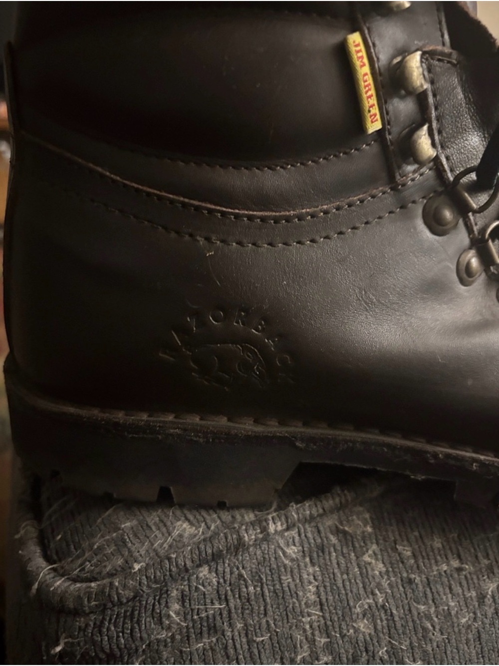 Jim Green Men's Dark Brown Leather Work Boots with Teal Laces - Picture 7 of 9